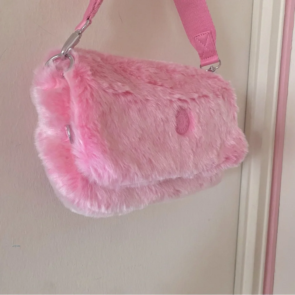 Kipling Aras Valentine Pink Faux Fur Shoulder Bag